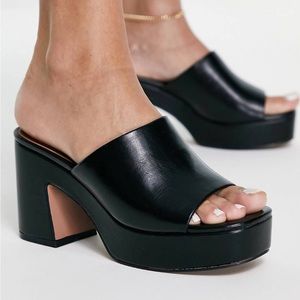 ASOS Black Mid Heeled Platform Mules